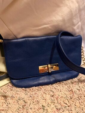 Onna Ehrlich Navy Pebbled Leather Crossbody Bag with Gold Turn-Lock